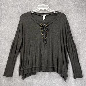 CY Fashion Sweater Womens Medium Gray Pullover tide up front waffle knit relaxed